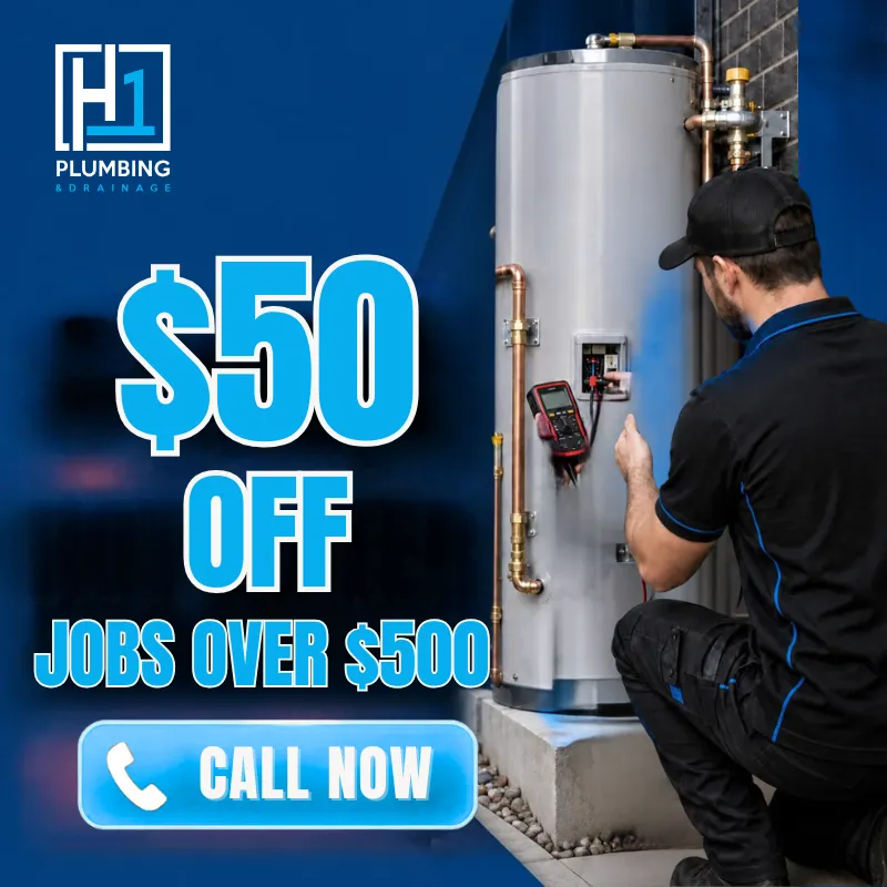 $50 off plumbing jobs over $500 - H1 Plumbing & Drainage Sunshine Coast, call now