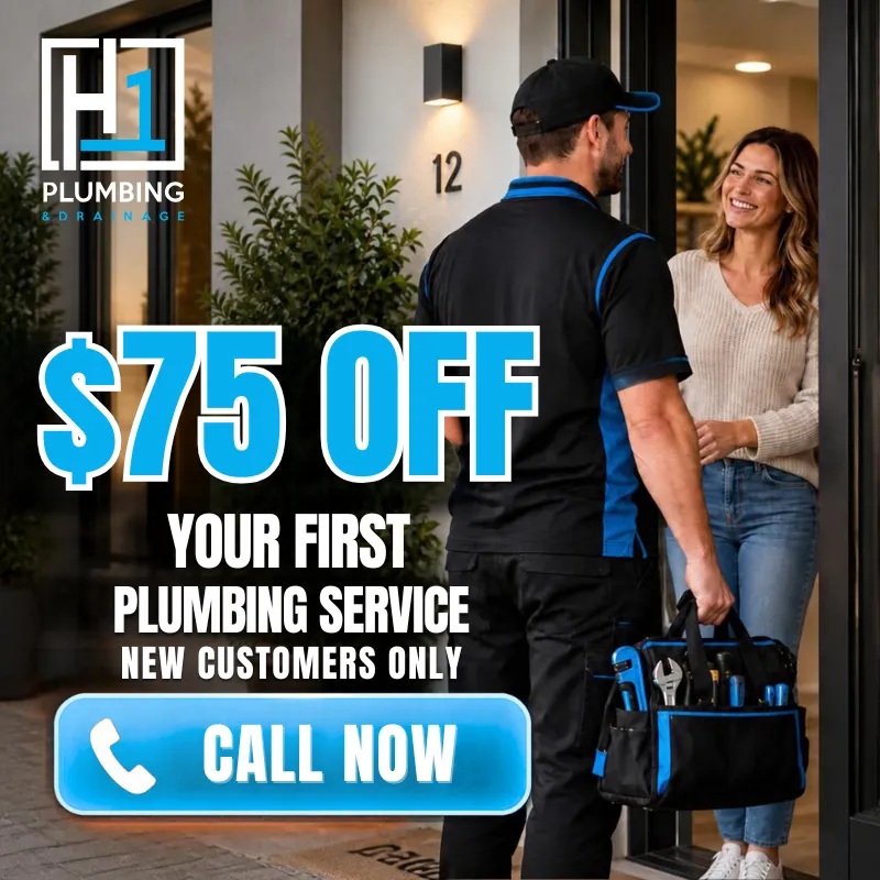 $75 off your first plumbing service for new customers - H1 Plumbing & Drainage Sunshine Coast, call now